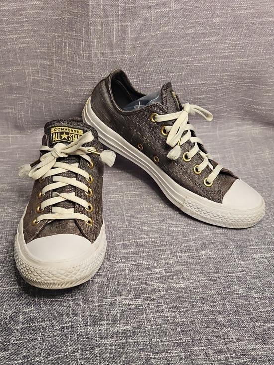 Converse Shoes - Converse Chuck Taylor All Star Ox Washed Linen Low Top Sneakers Grey Gold Accent